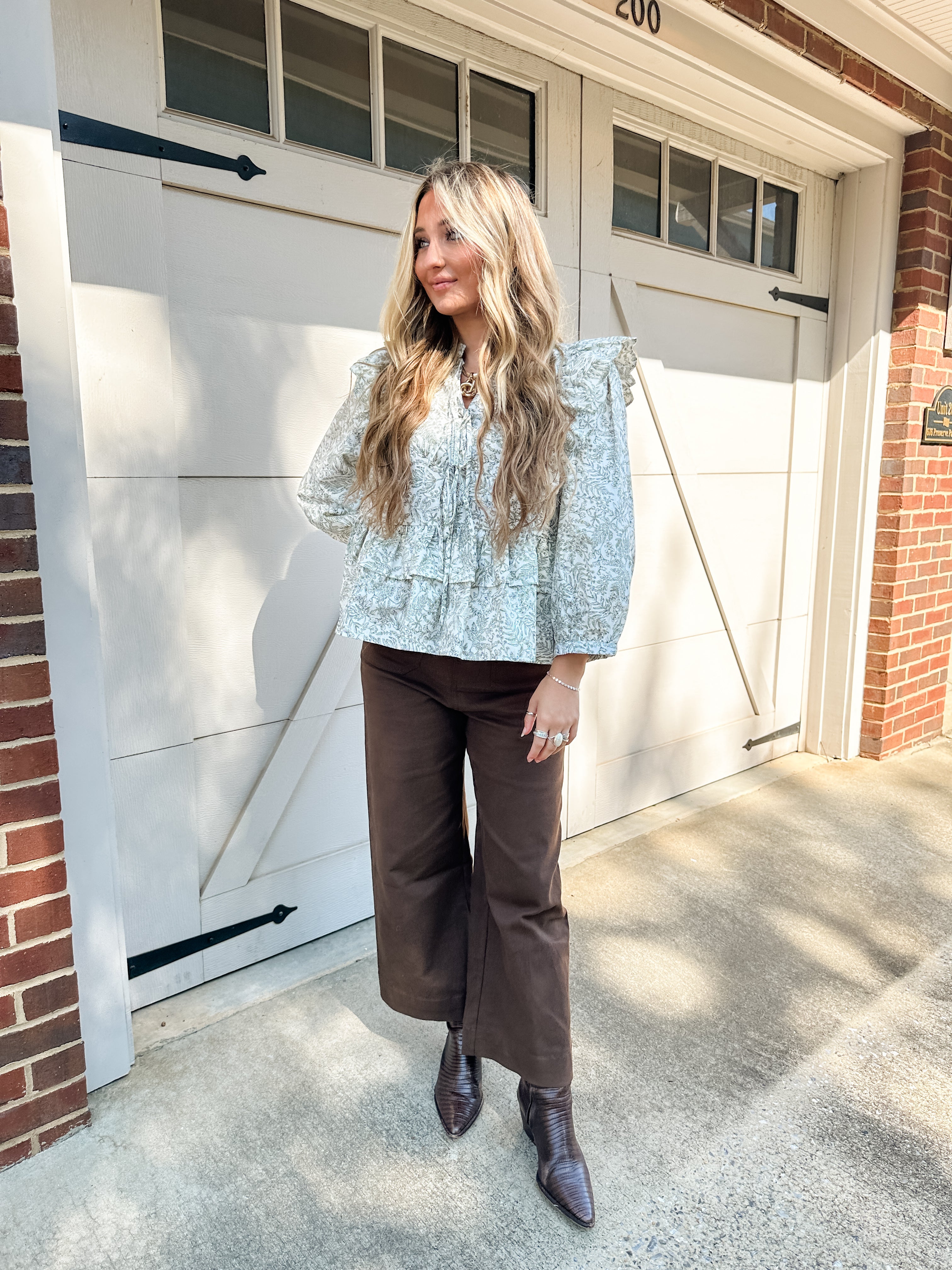 Ruffle Leaf Print Top