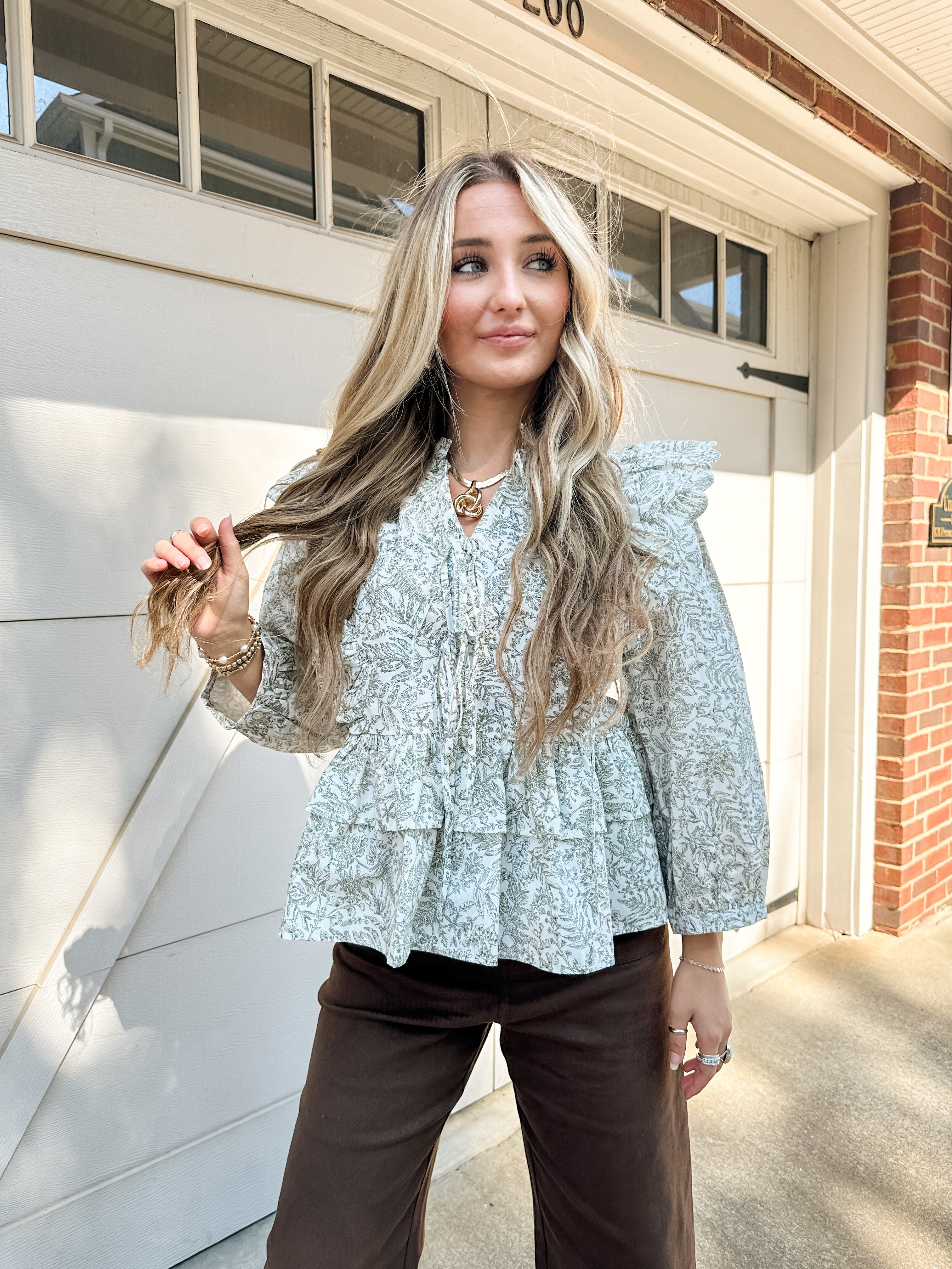 Ruffle Leaf Print Top