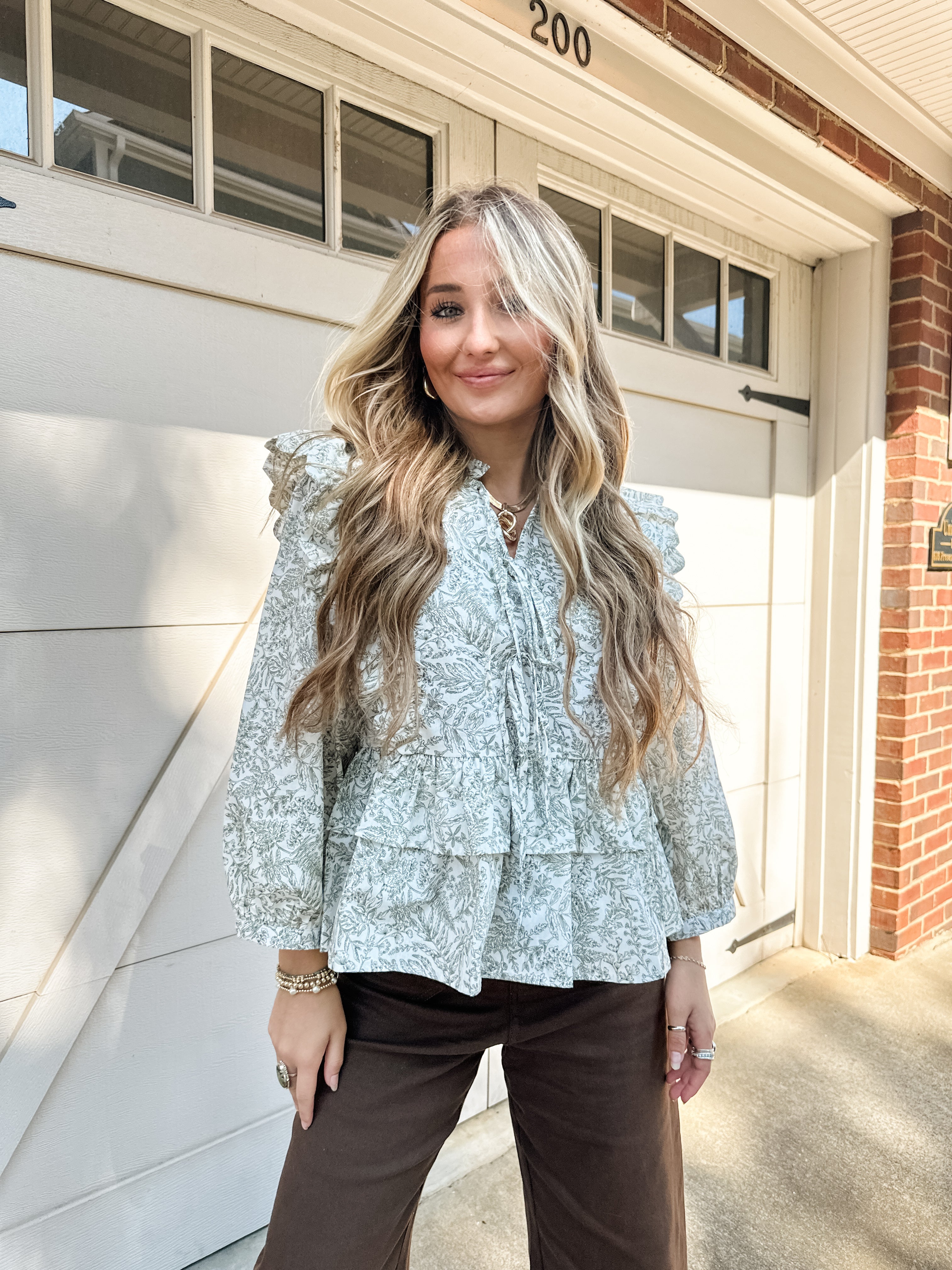 Ruffle Leaf Print Top