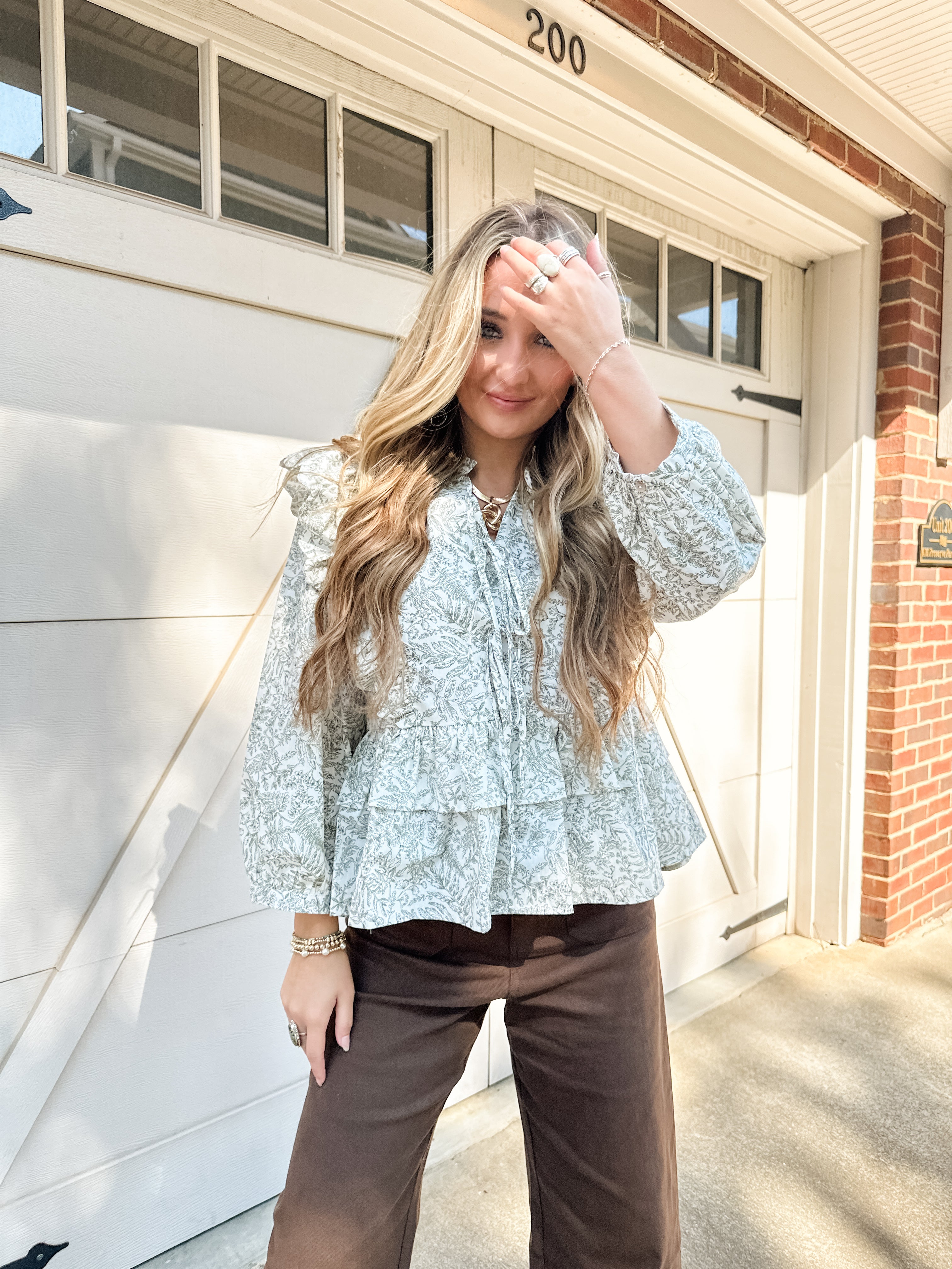 Ruffle Leaf Print Top