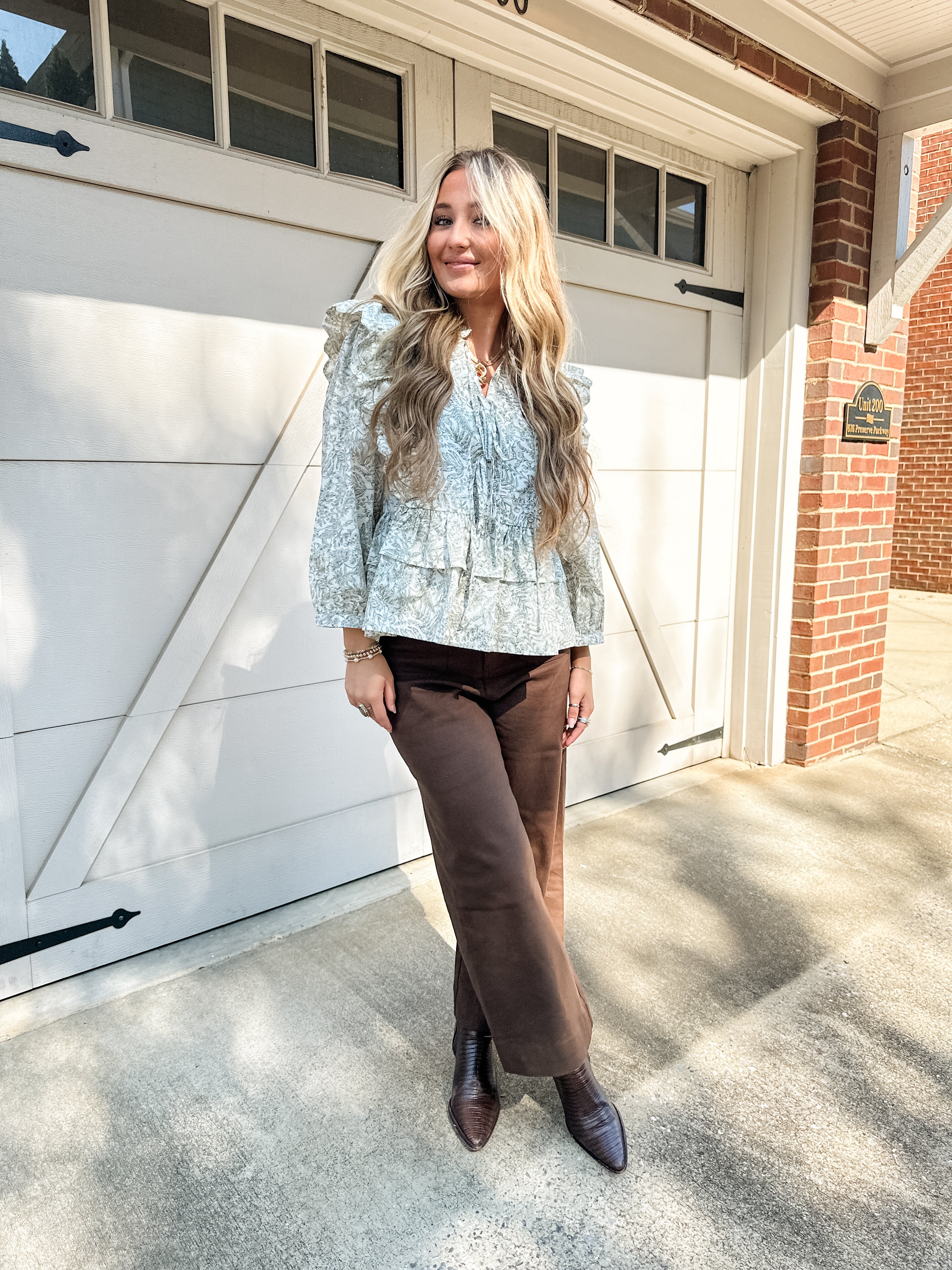 Ruffle Leaf Print Top