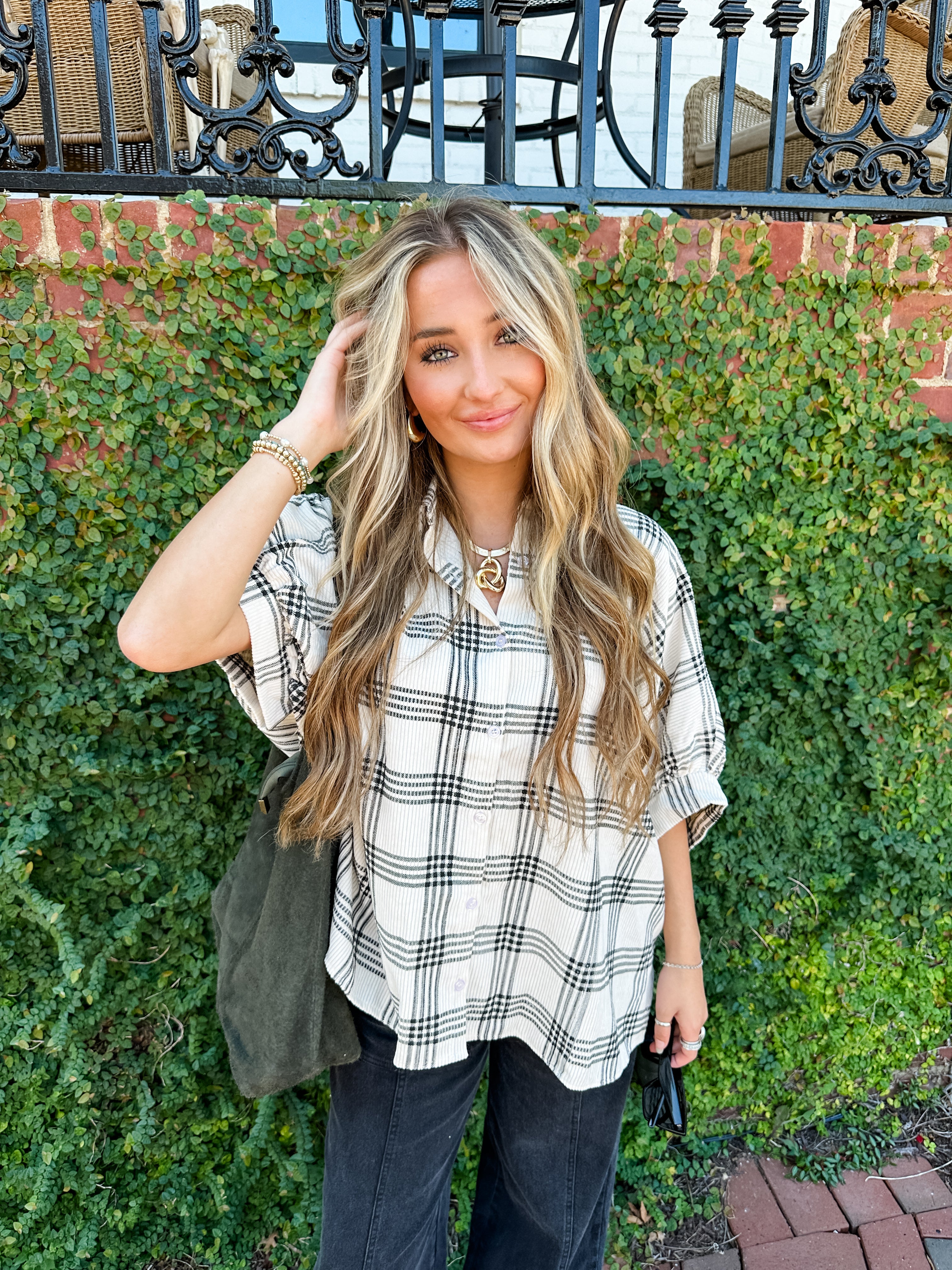 Plaid Corduroy Button Down Top