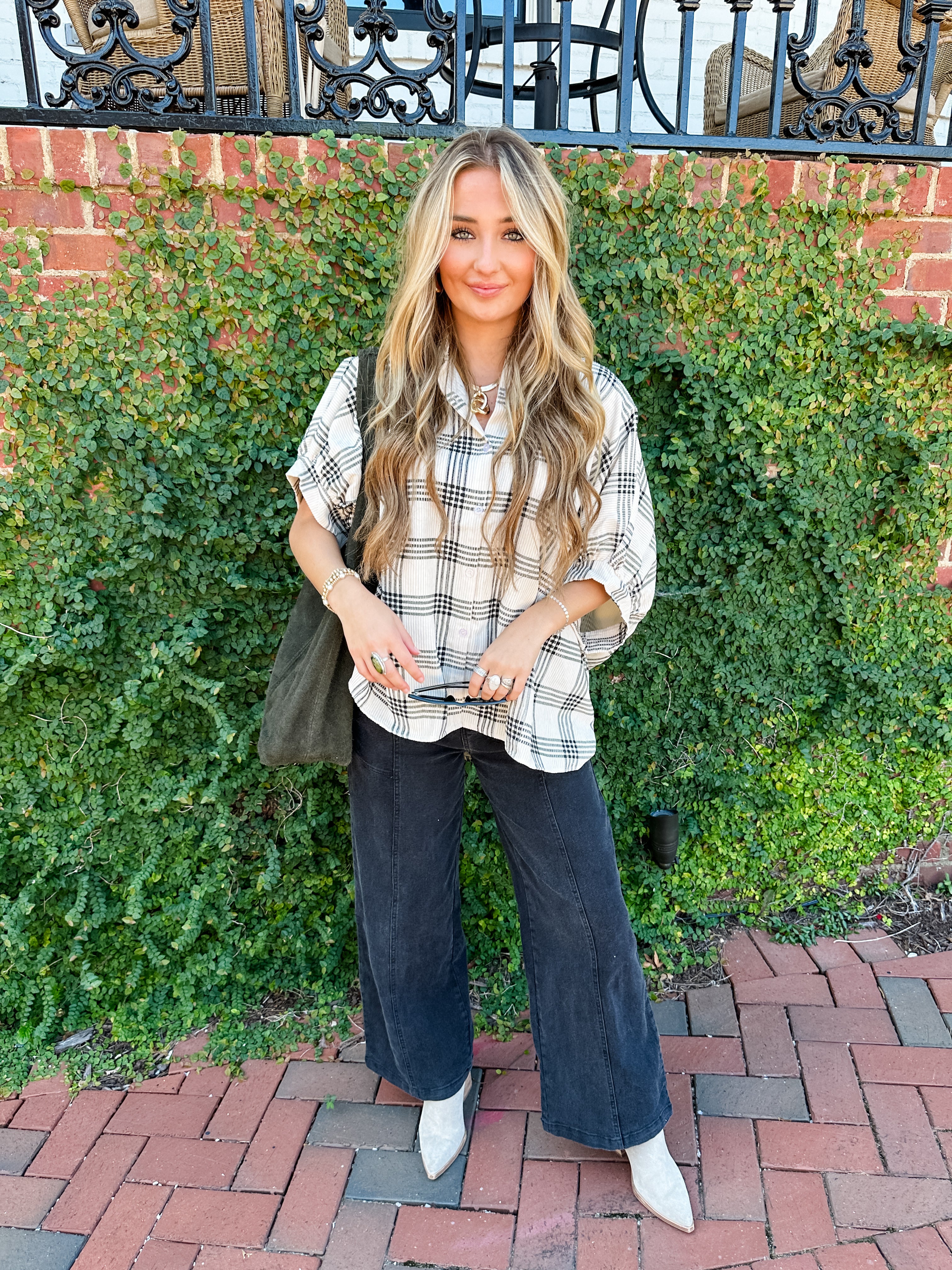 Plaid Corduroy Button Down Top