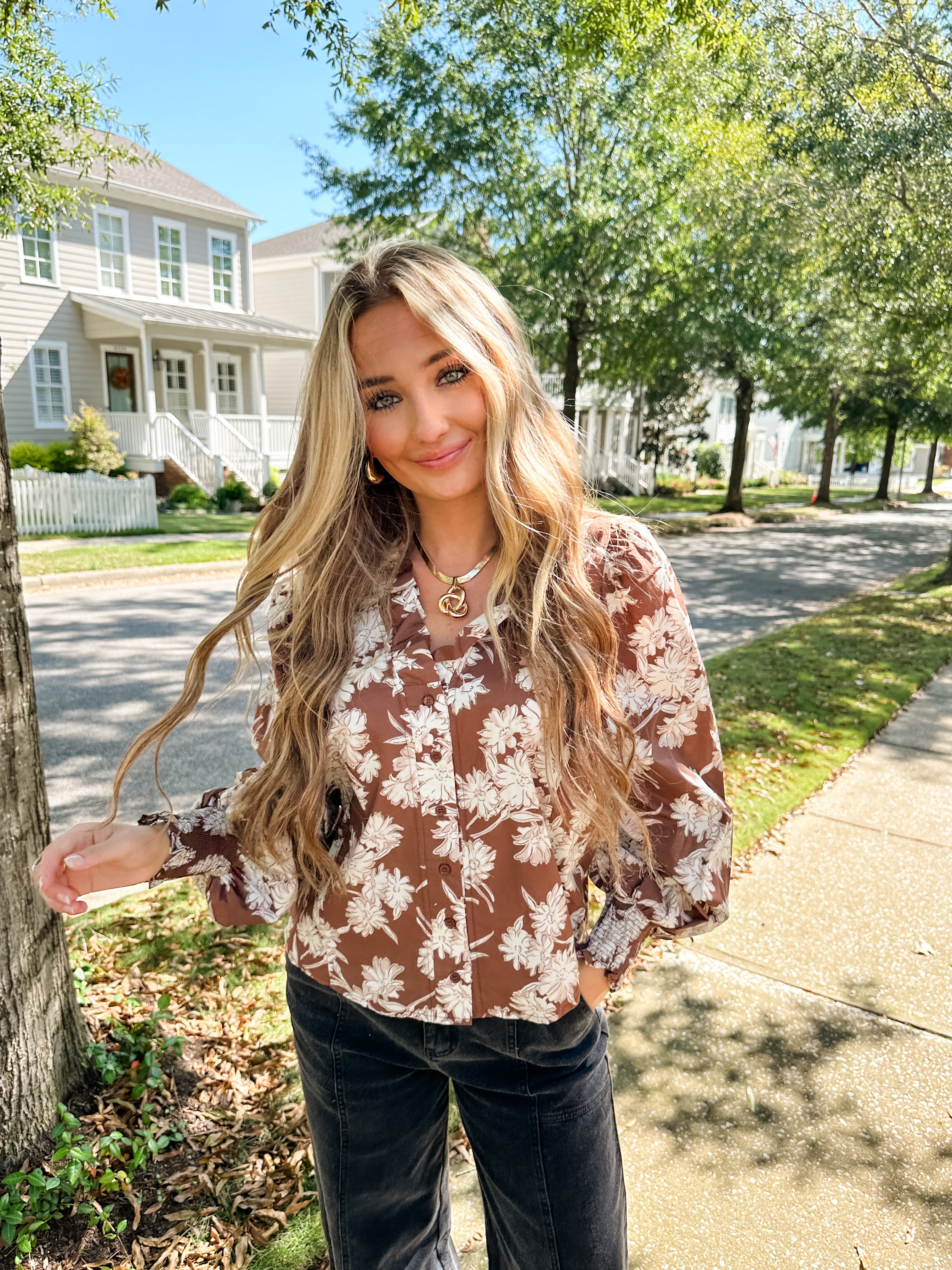 Floral Ruffle Neck Top