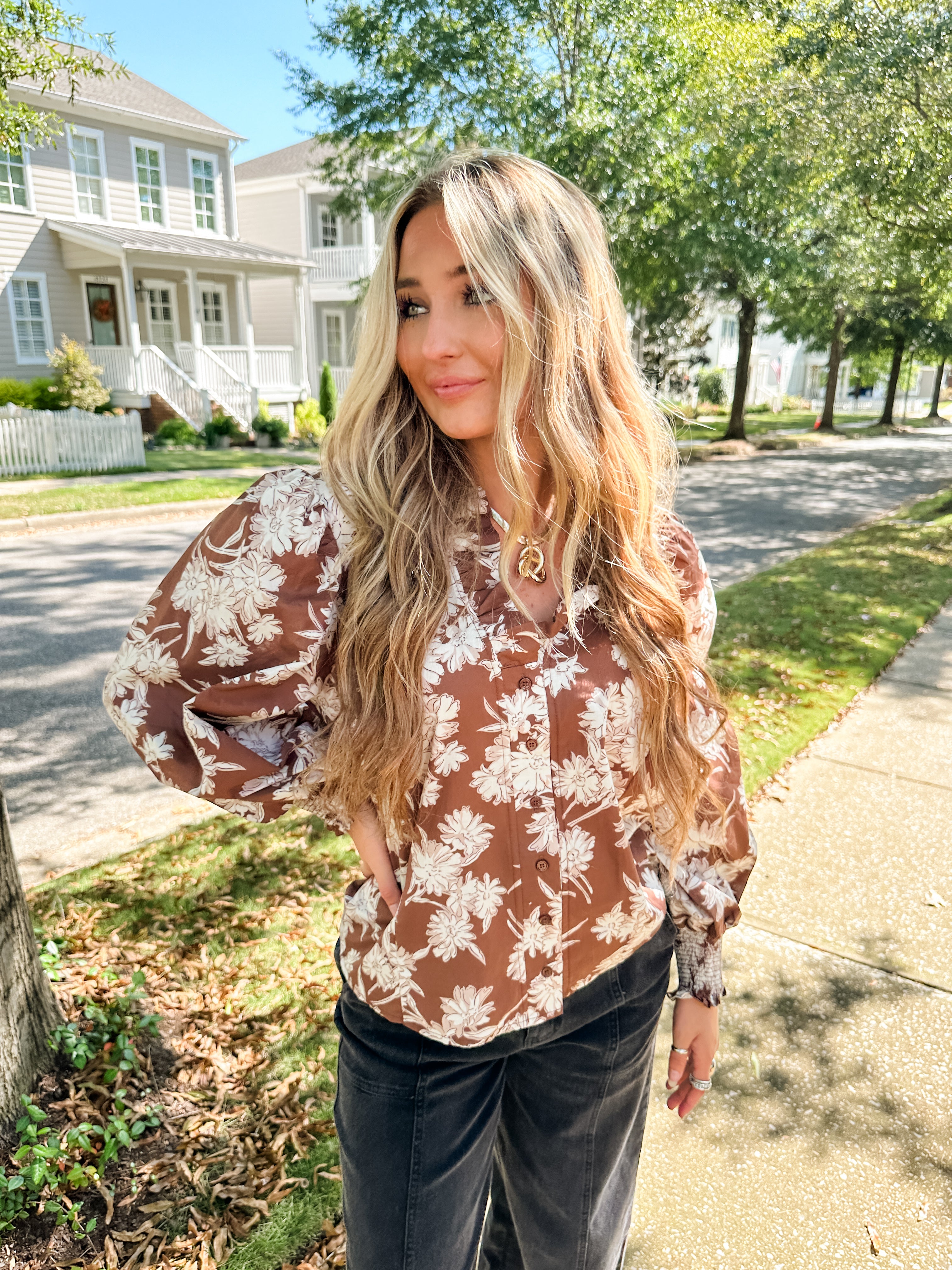 Floral Ruffle Neck Top