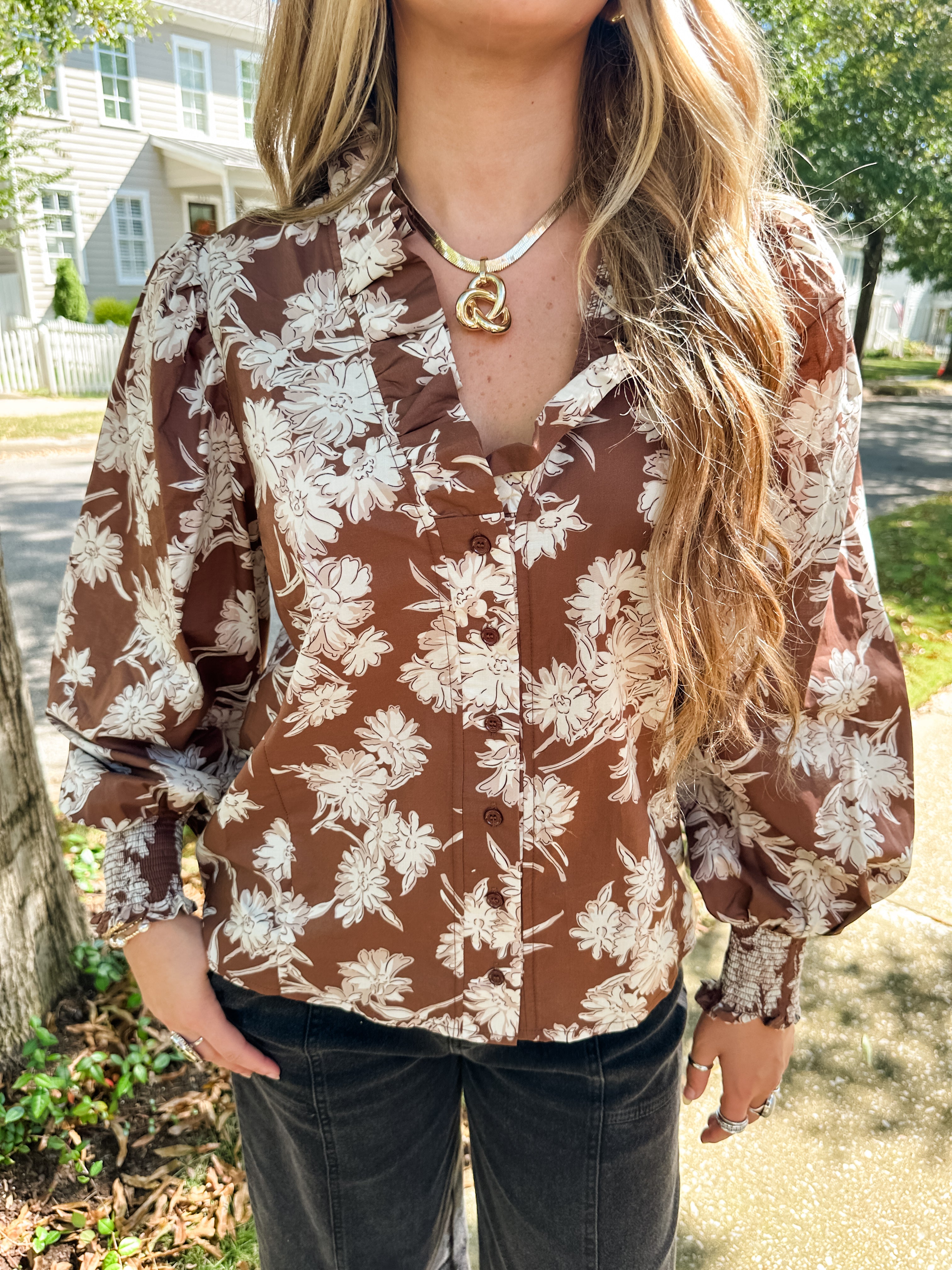 Floral Ruffle Neck Top