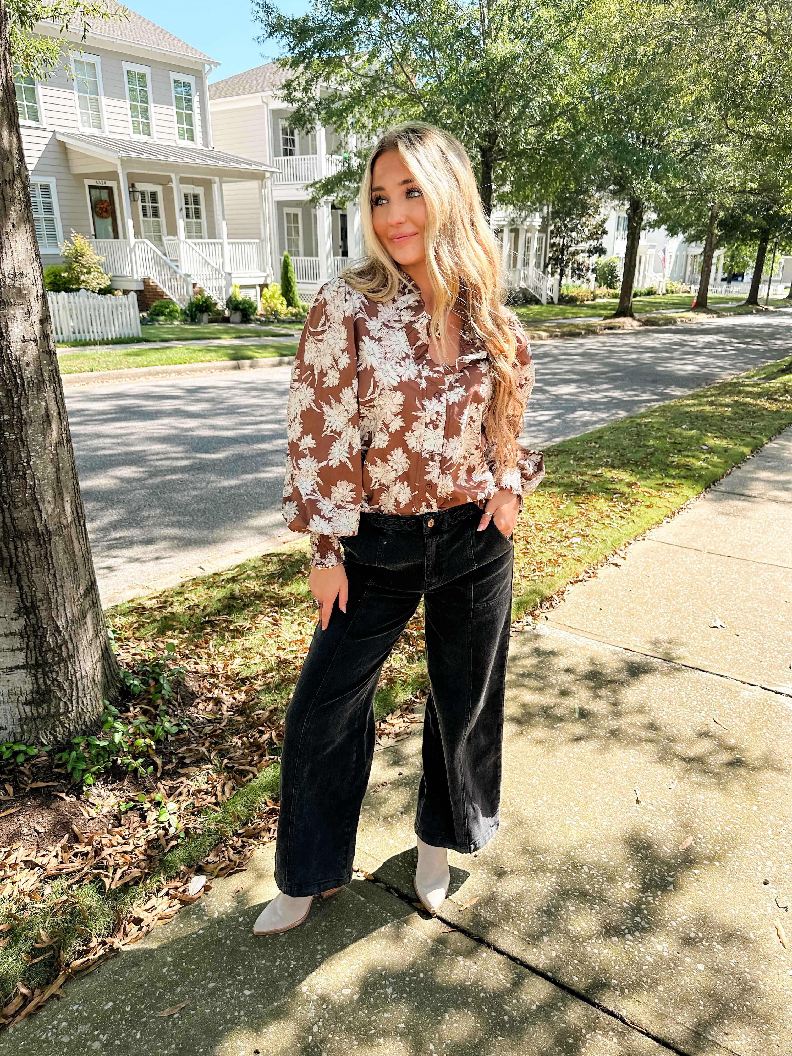 Floral Ruffle Neck Top