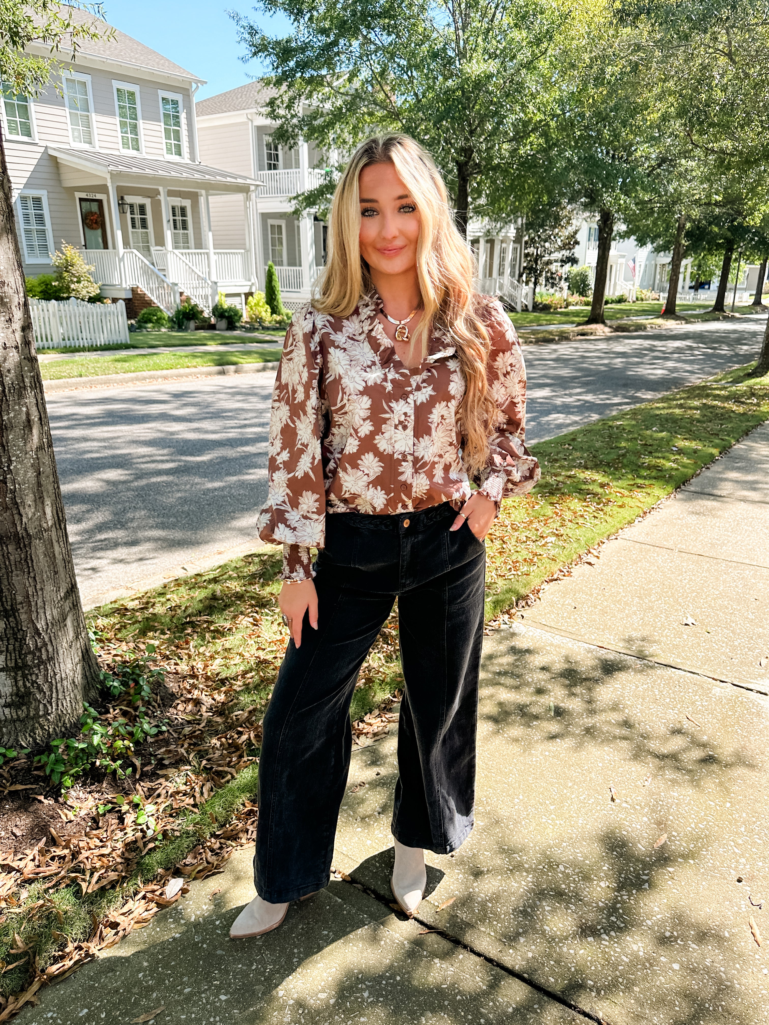 Floral Ruffle Neck Top