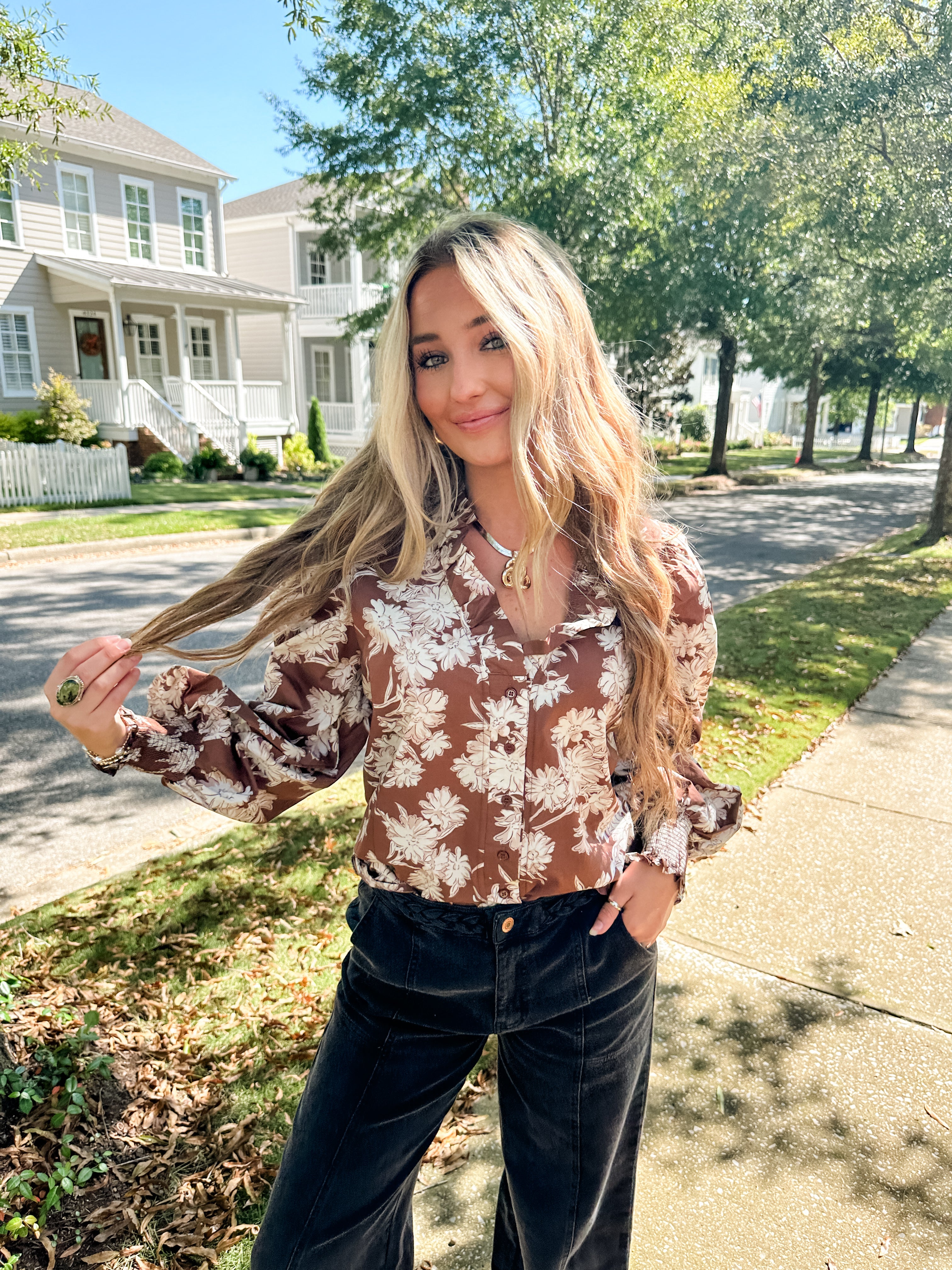 Floral Ruffle Neck Top