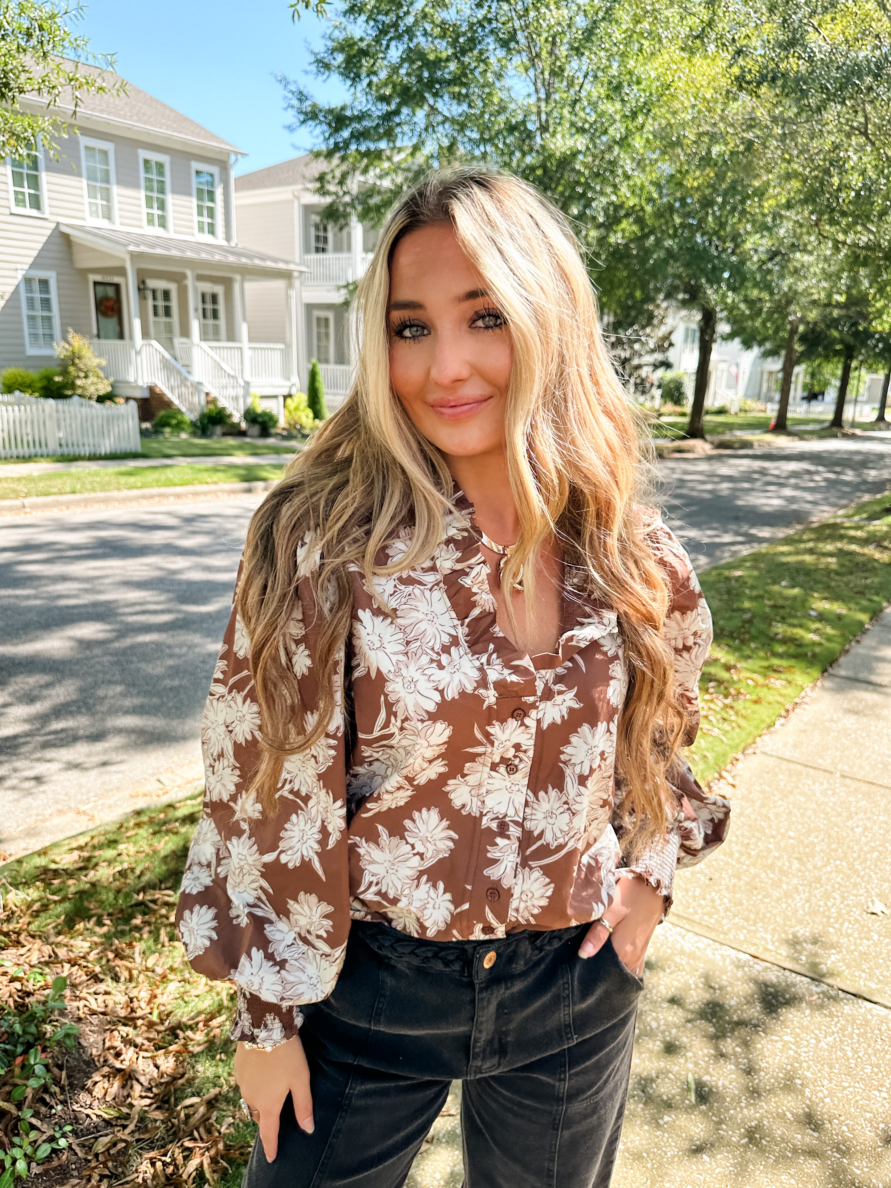 Floral Ruffle Neck Top