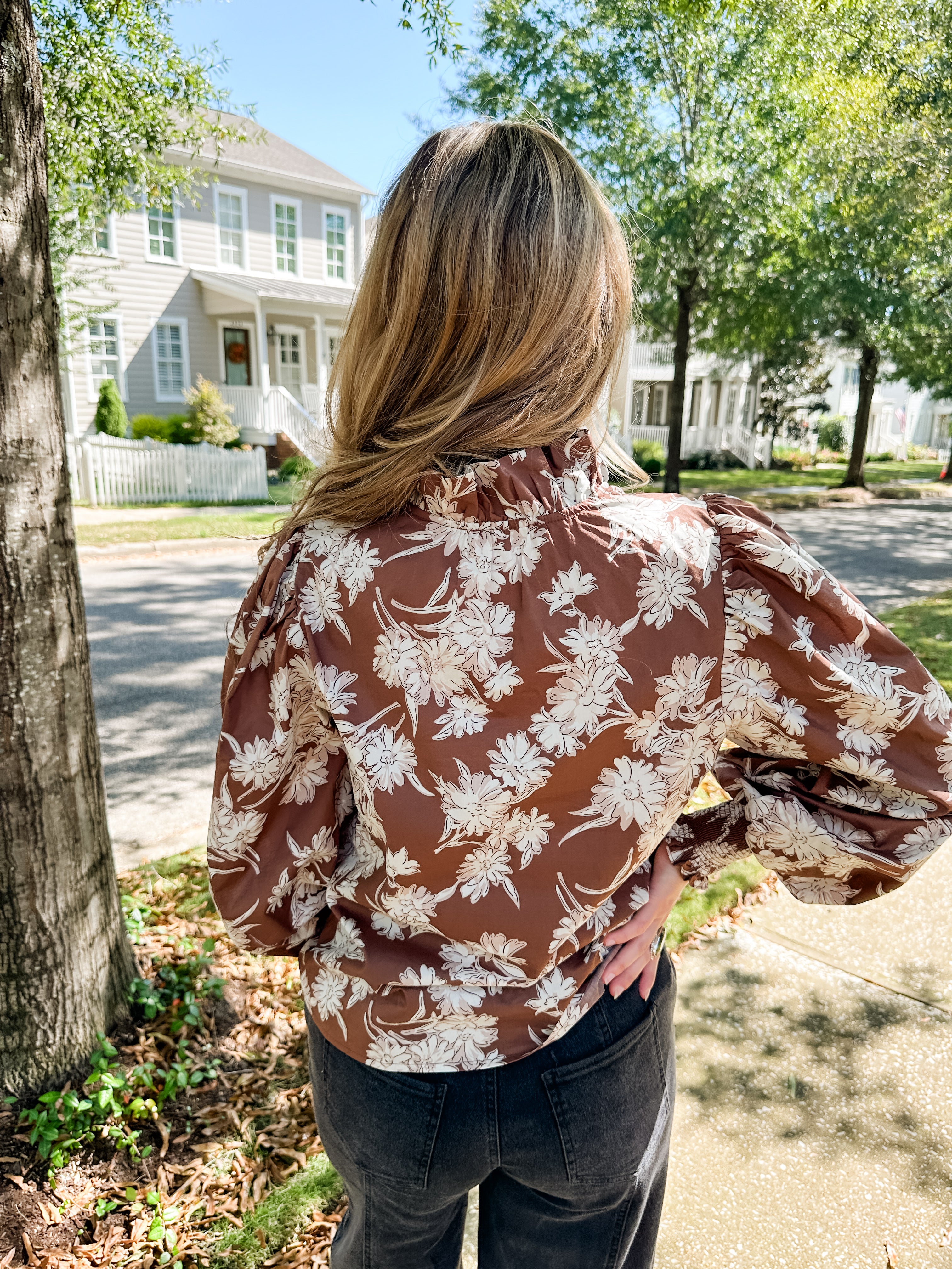 Floral Ruffle Neck Top