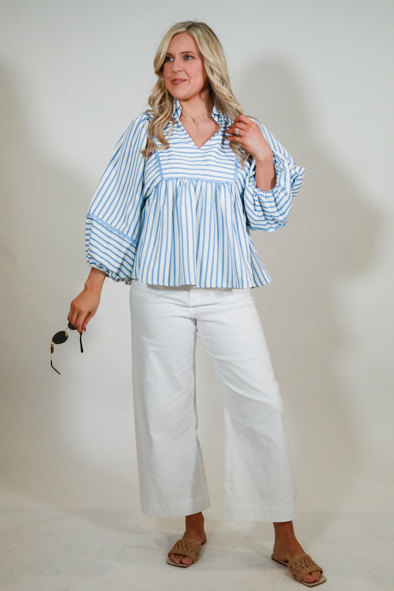 Square Yoke Striped Top