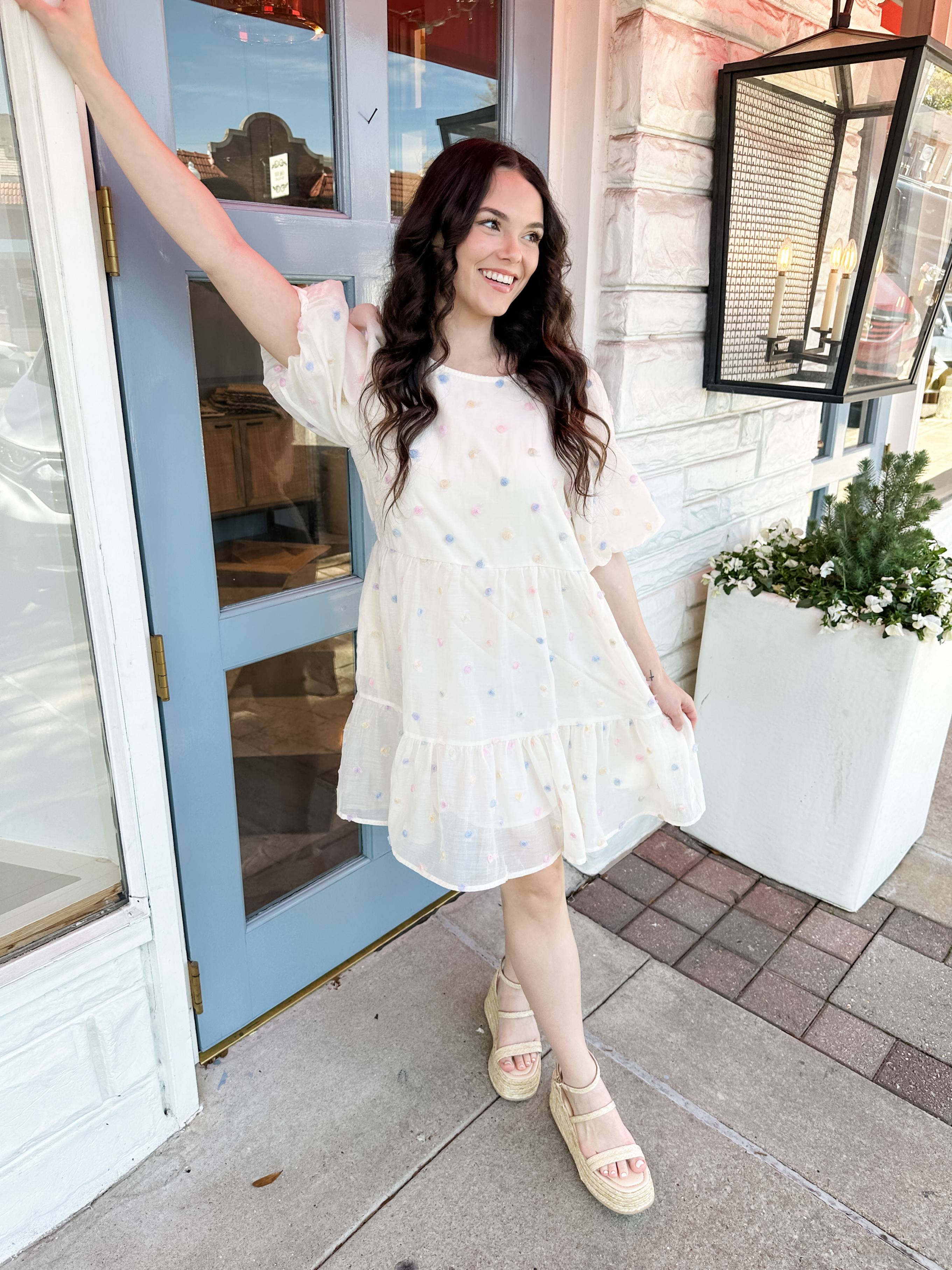 Pastel Embroidered Dots Dress