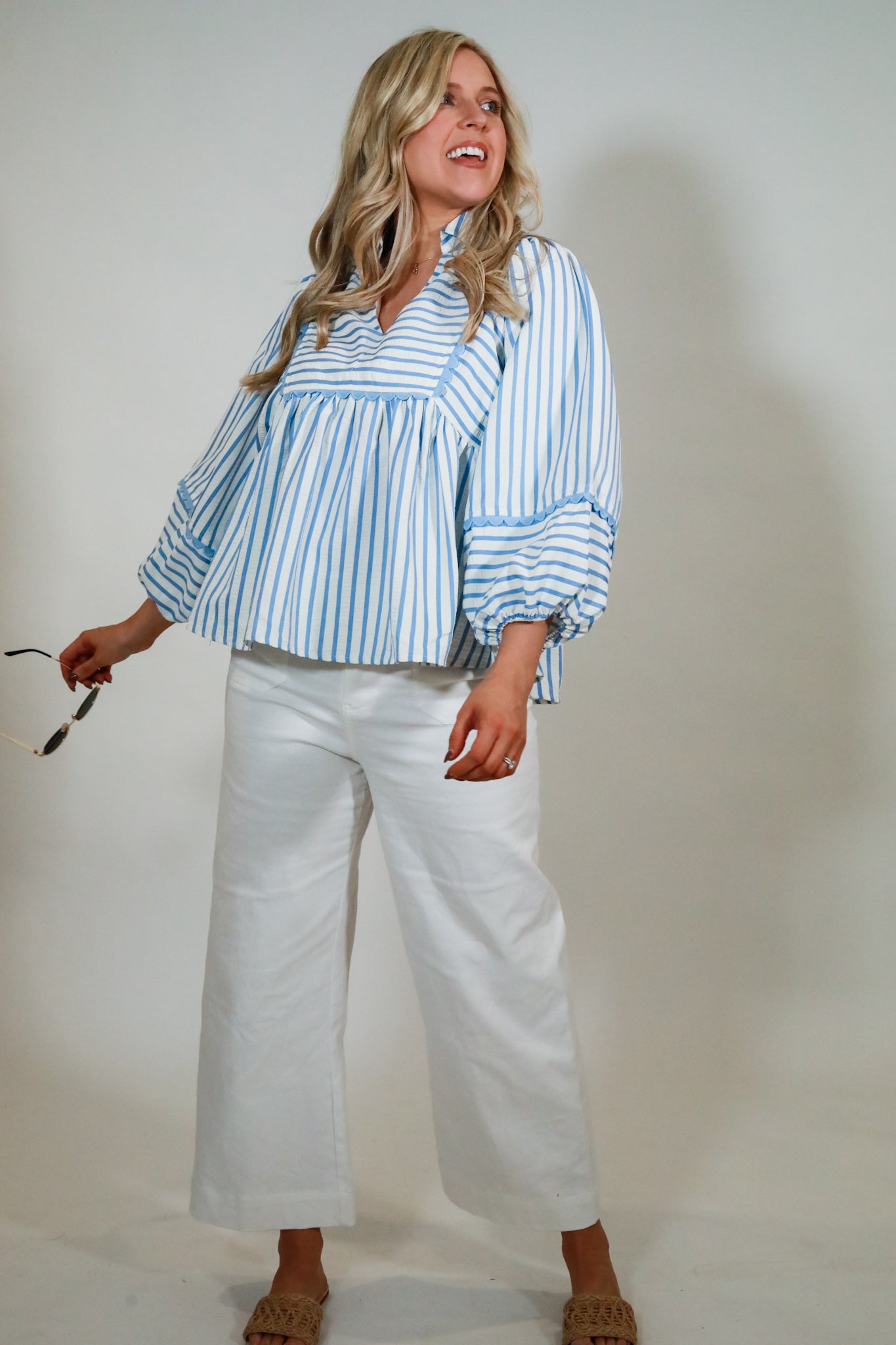 Square Yoke Striped Top