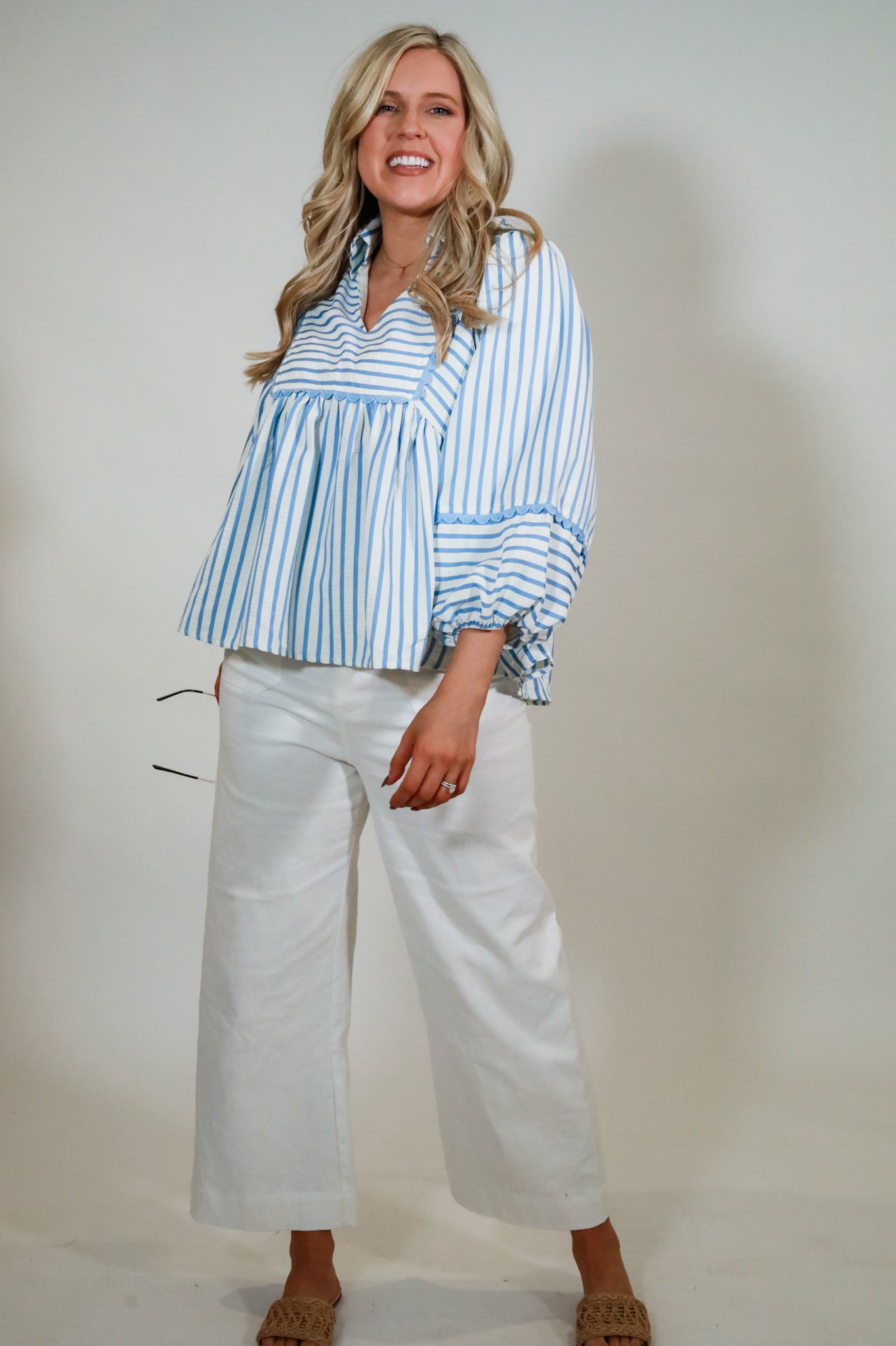 Square Yoke Striped Top