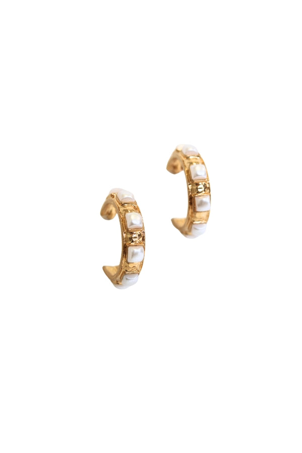 Square Pearl Hoop Earrings