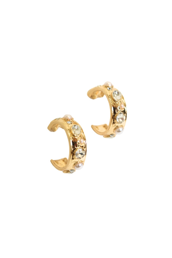 Stone Inset Gold Hoop Earring