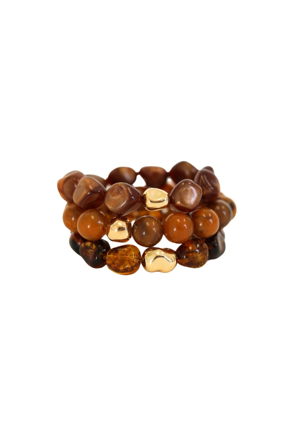 Brown Beaded Bracelet Set