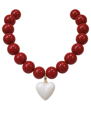 Red White Beaded Heart Necklace