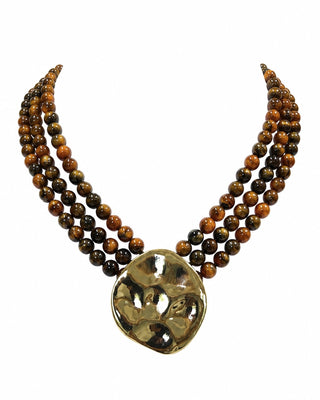 NECK 3 LAYER BEADS/DISC BR - The Pink Tulip Clothing