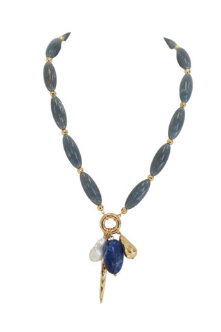 Blue Large Beaded Charm Necklace - The Pink Tulip Clothing