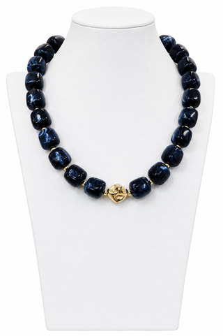 Dark Blue Square Chunky Beaded Necklace