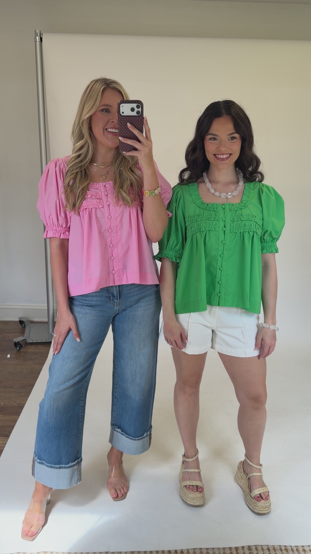 Do the Most Pink Button Down Puff Sleeve Top