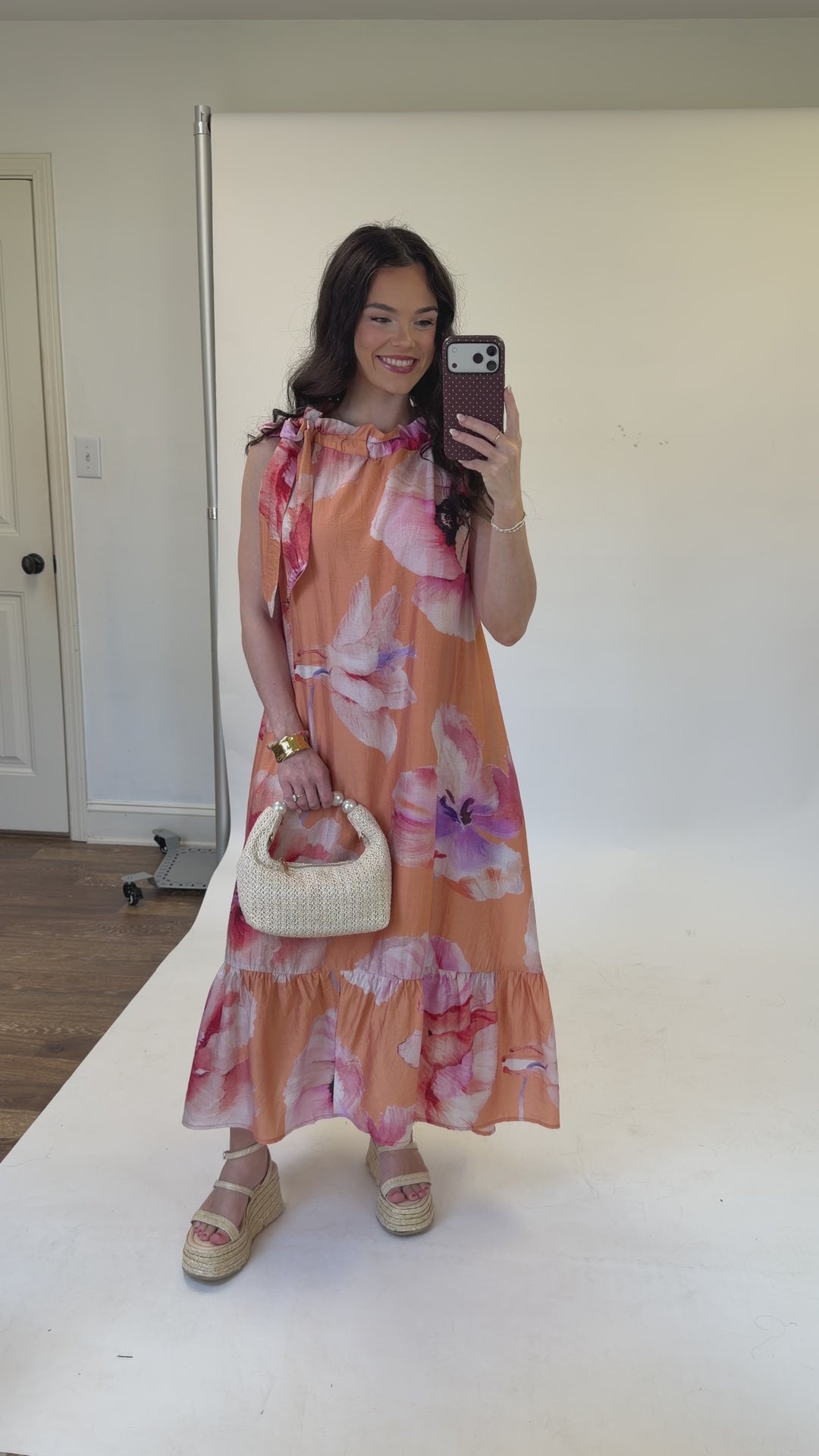 Already Booked Coral Floral Halter Midi Dress