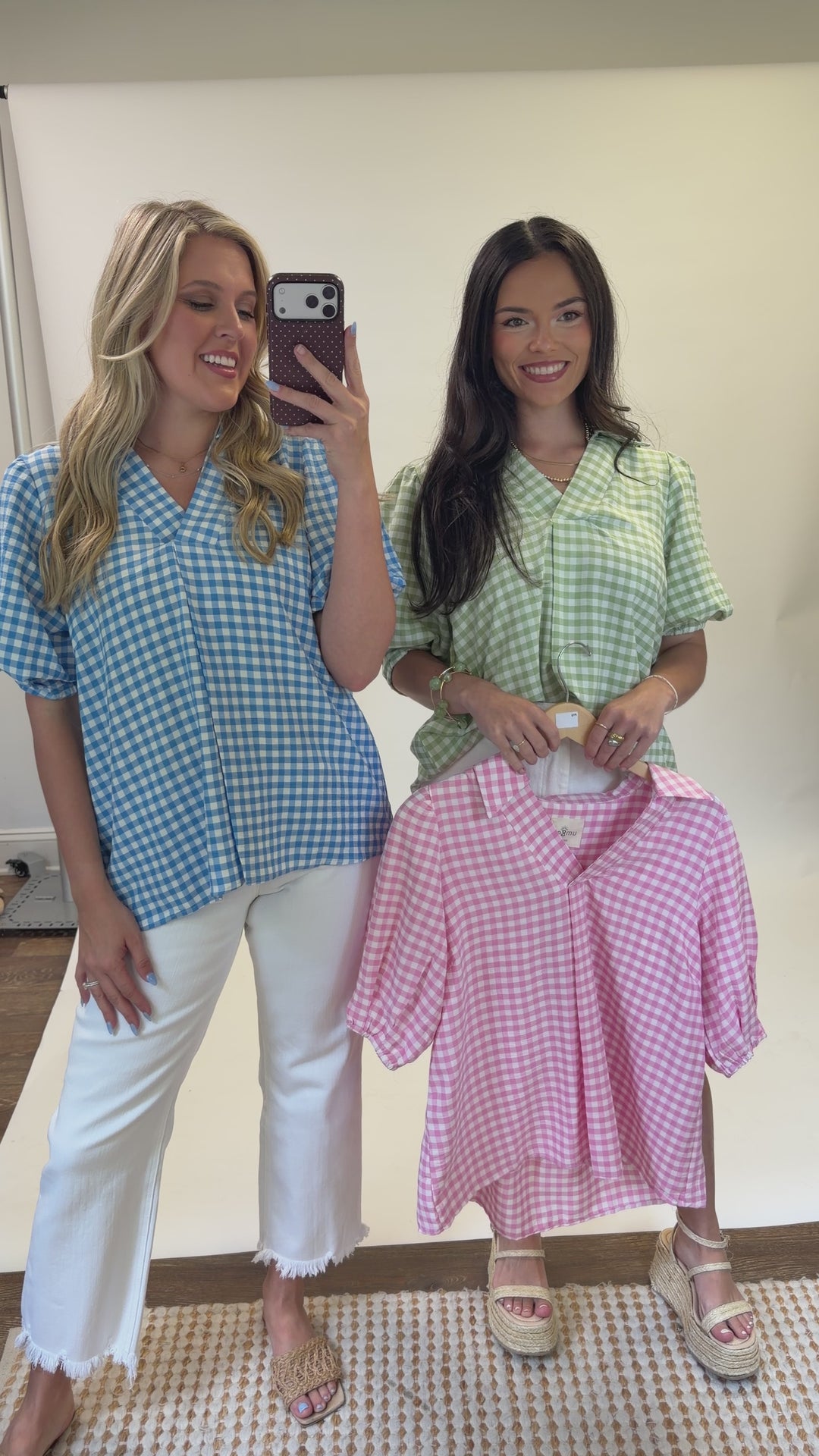Sweet Check Gingham Collared V-Neck Top
