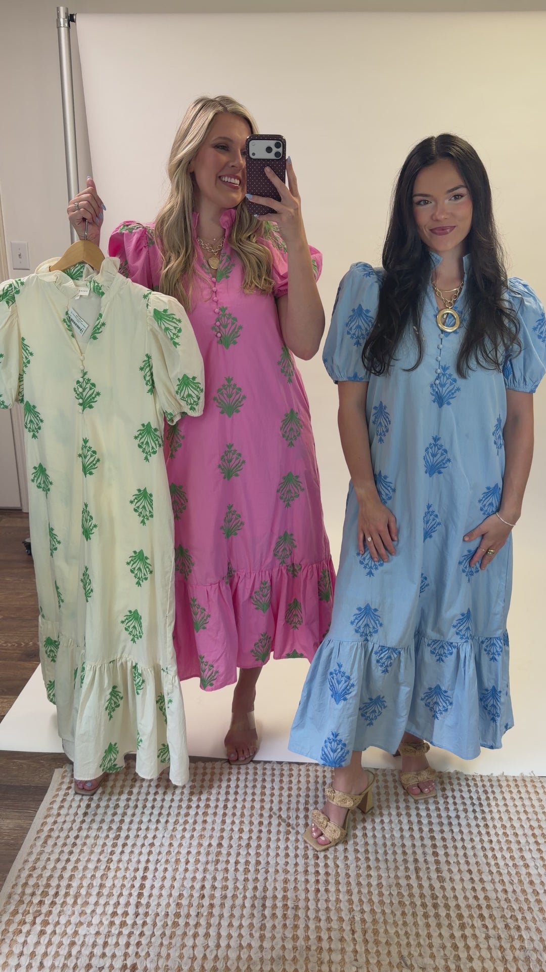 Soft Stitch Embroidered Puff Sleeve Midi Dress