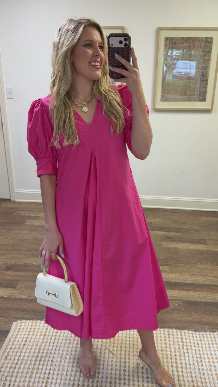 Made For You Collared Pleated Midi Dress