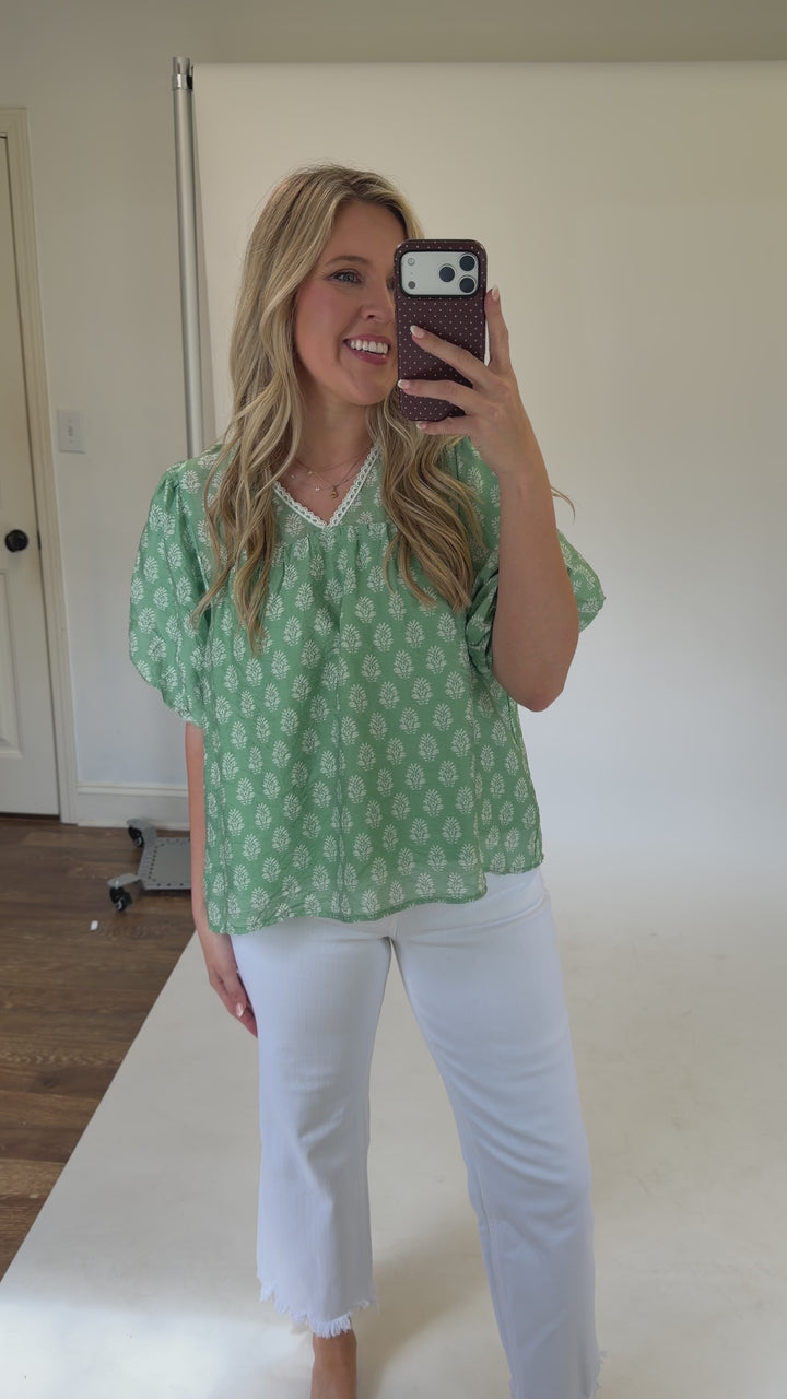 Blooming Morning Green Floral Top