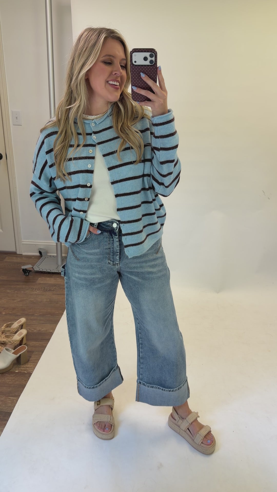 In Between Blue Brown Stripe Cardigan