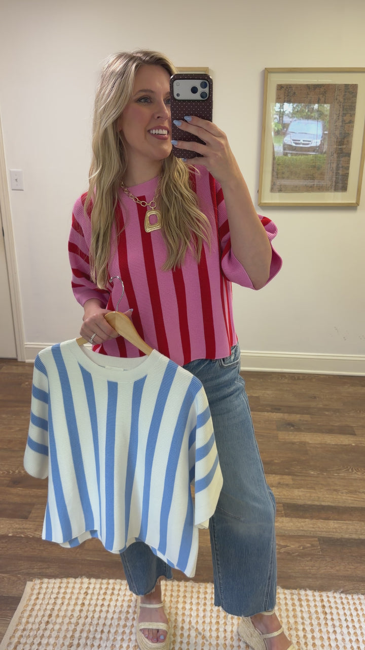 Line It Up Pink Vertical Stripe Knit Top