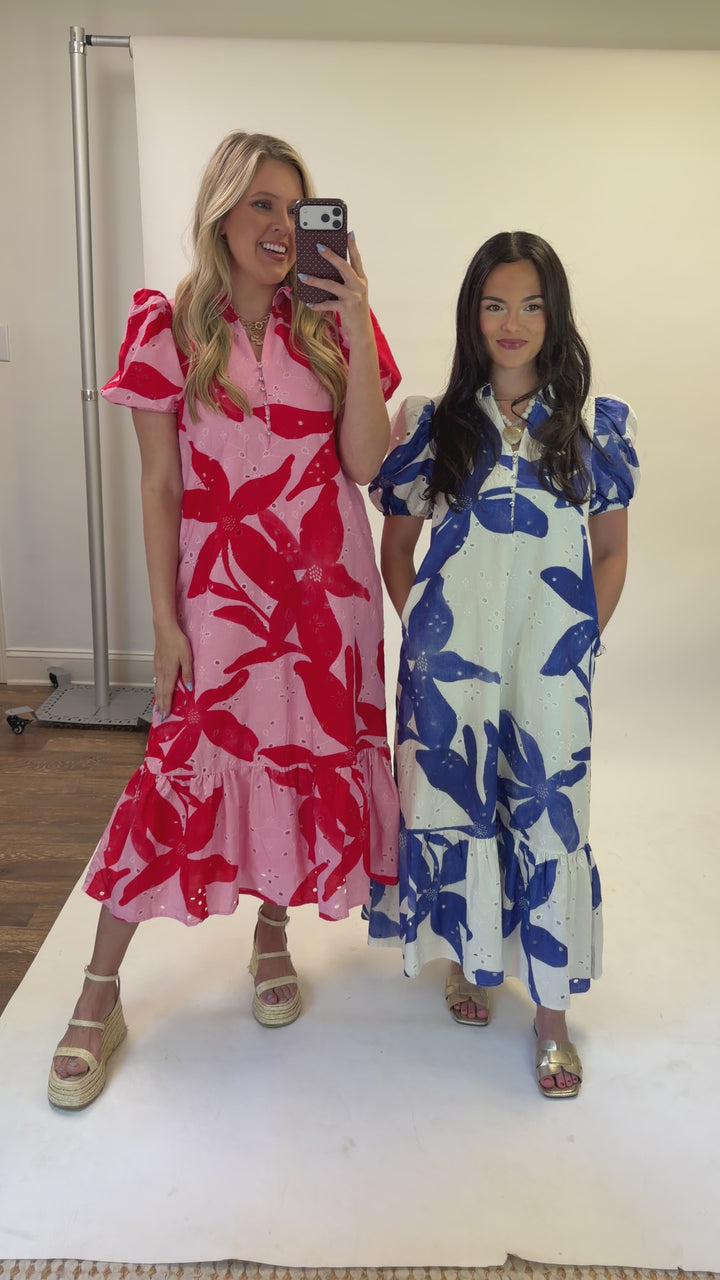 In Full Color Floral Ruffle Midi Dress