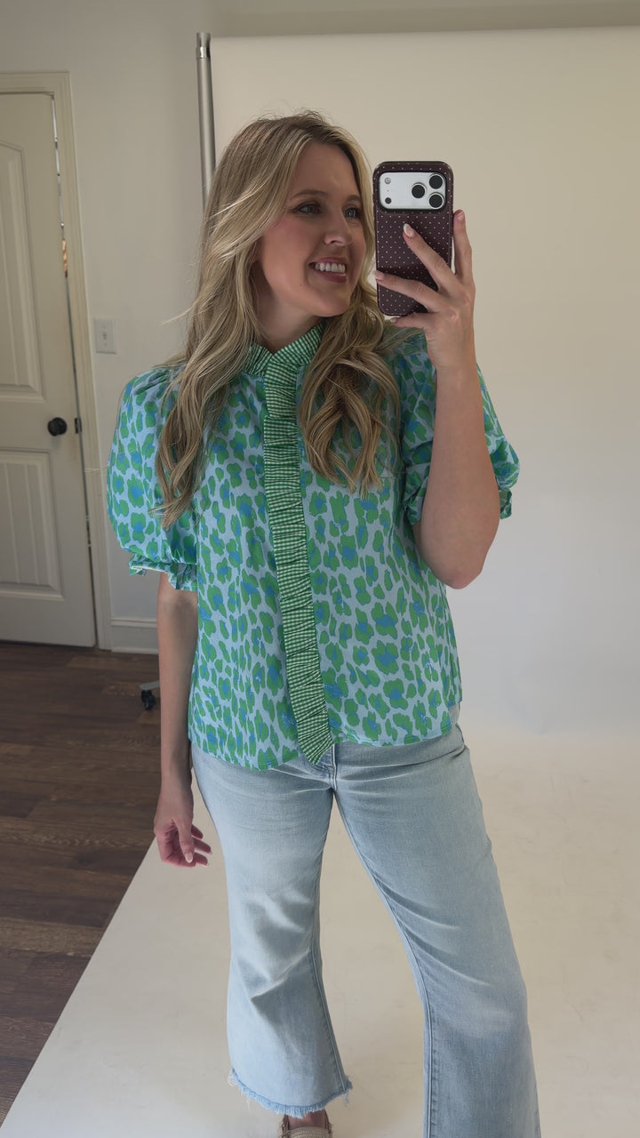 Wild at Heart Blue Green Leopard Print Top