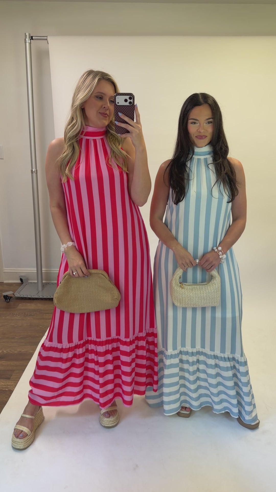 Split Second Two Tone Stripe Halter Midi Dress