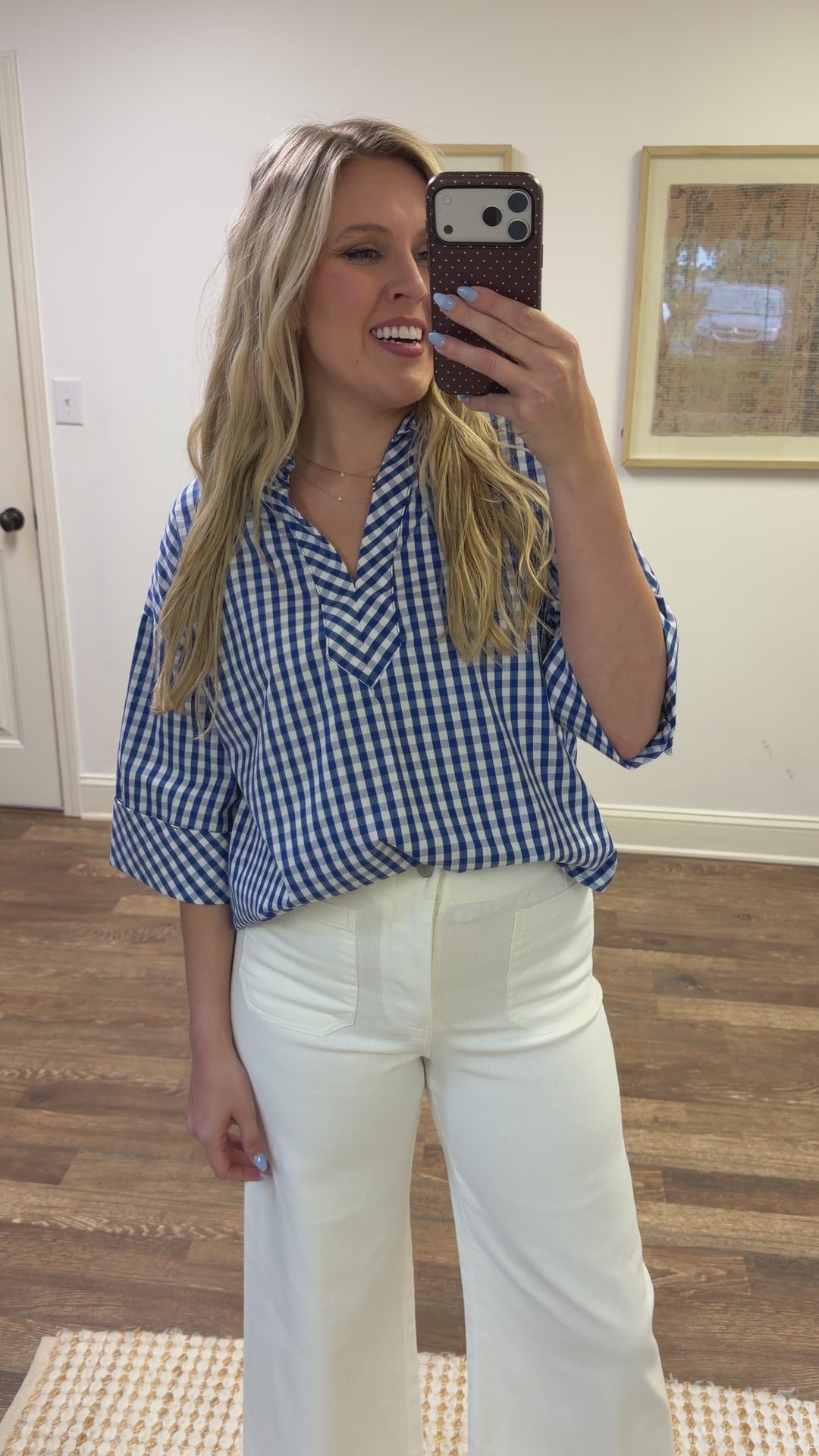 Too Good Gingham Cuffed Sleeve Top