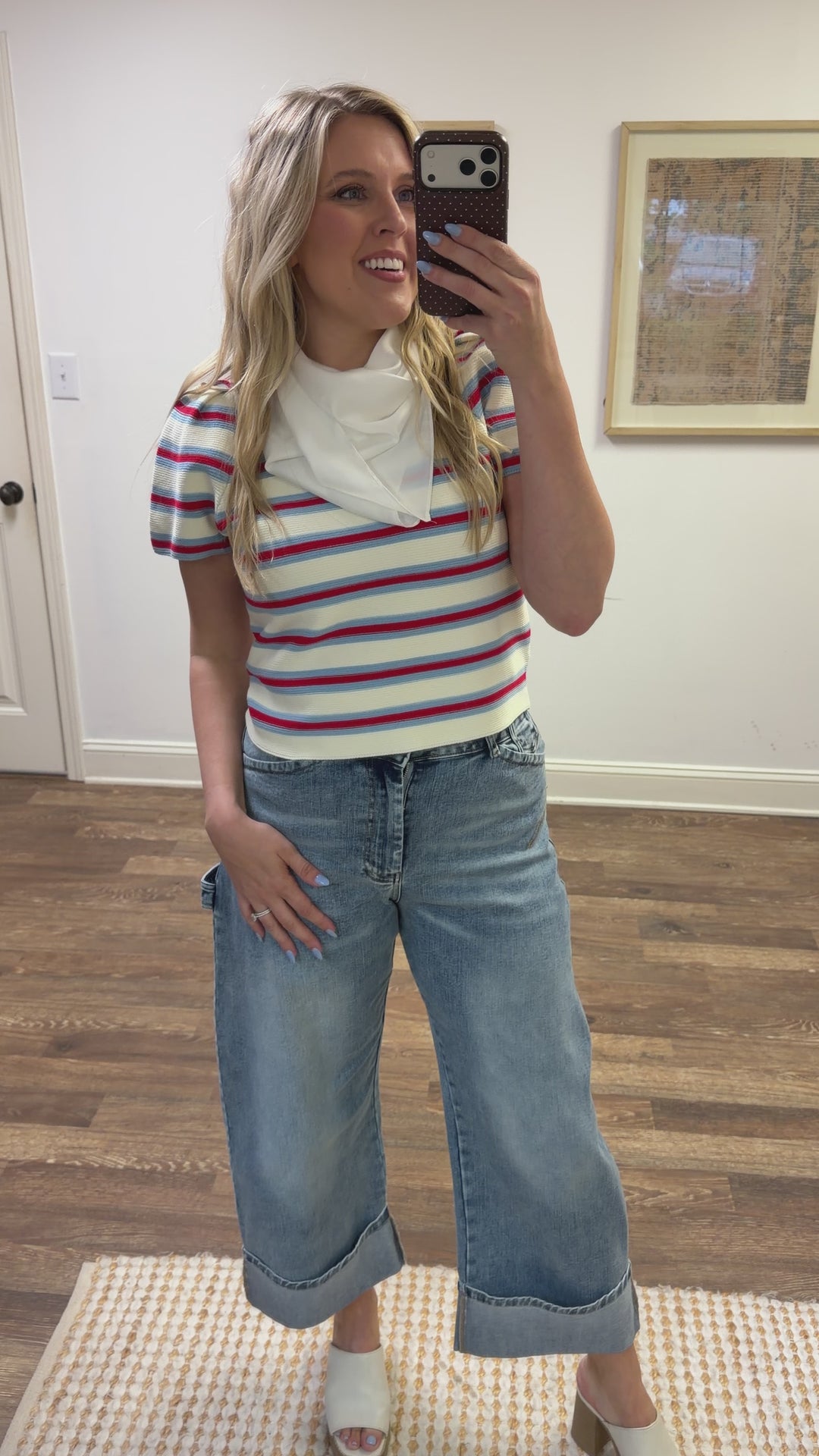 All Eyes Here Blue and Red Striped Sweater Top