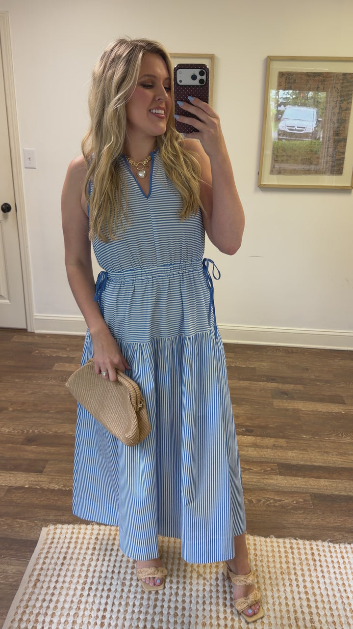 Line by Line Stripe Midi Dress with Piping