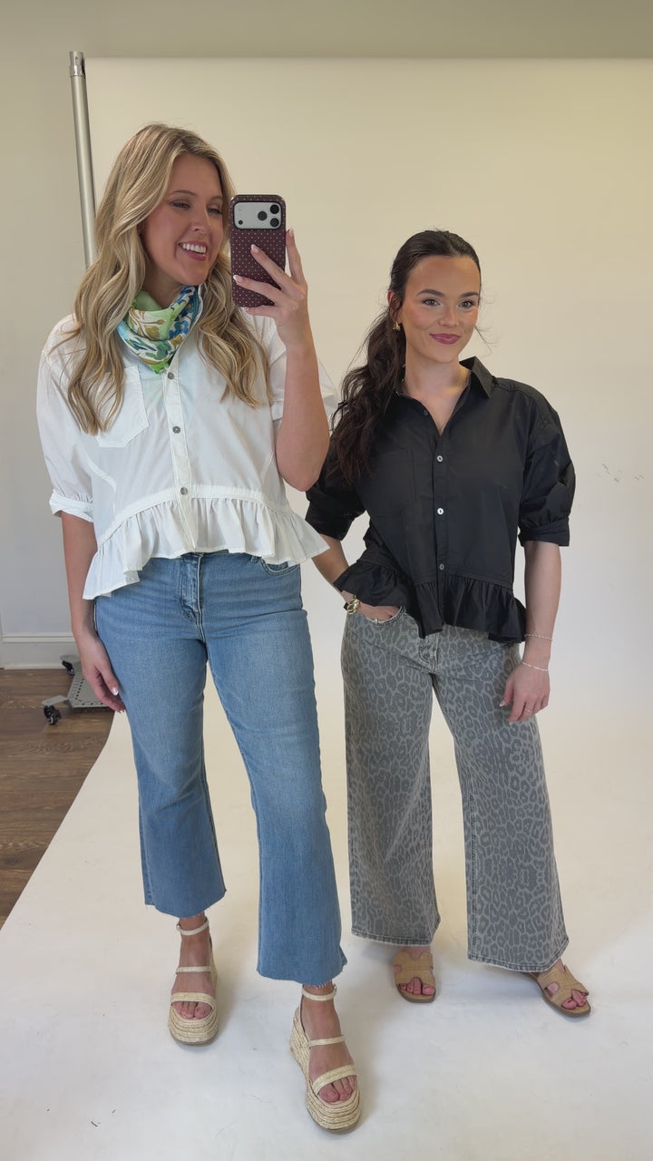 No Effort Needed Ruffle Button Front Top