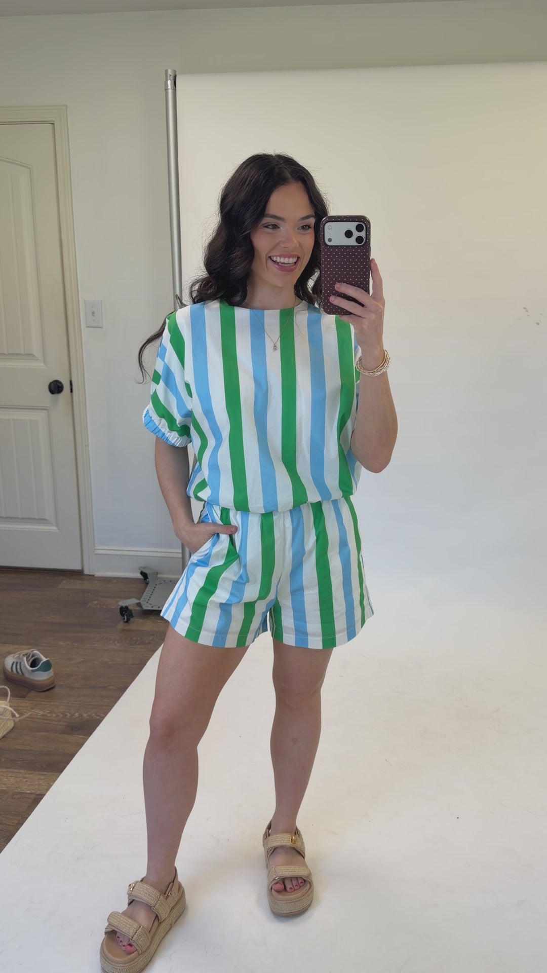 Lucky Stripe Blue Green Stripe Set Top