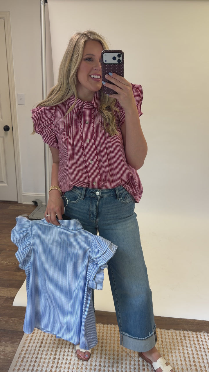 Cherry On Top Gingham Double Ruffle Blouse